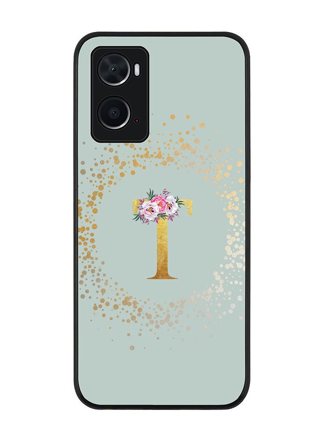Stylizedd Rugged Black edge case for Oppo A96 4G/A36/A76 Slim fit Soft Case Flexible Rubber Edges Anti Drop TPU Gel Thin Cover - Custom Monogram Initial Letter Floral Pattern Alphabet - T (Light Grey ) - Image 1