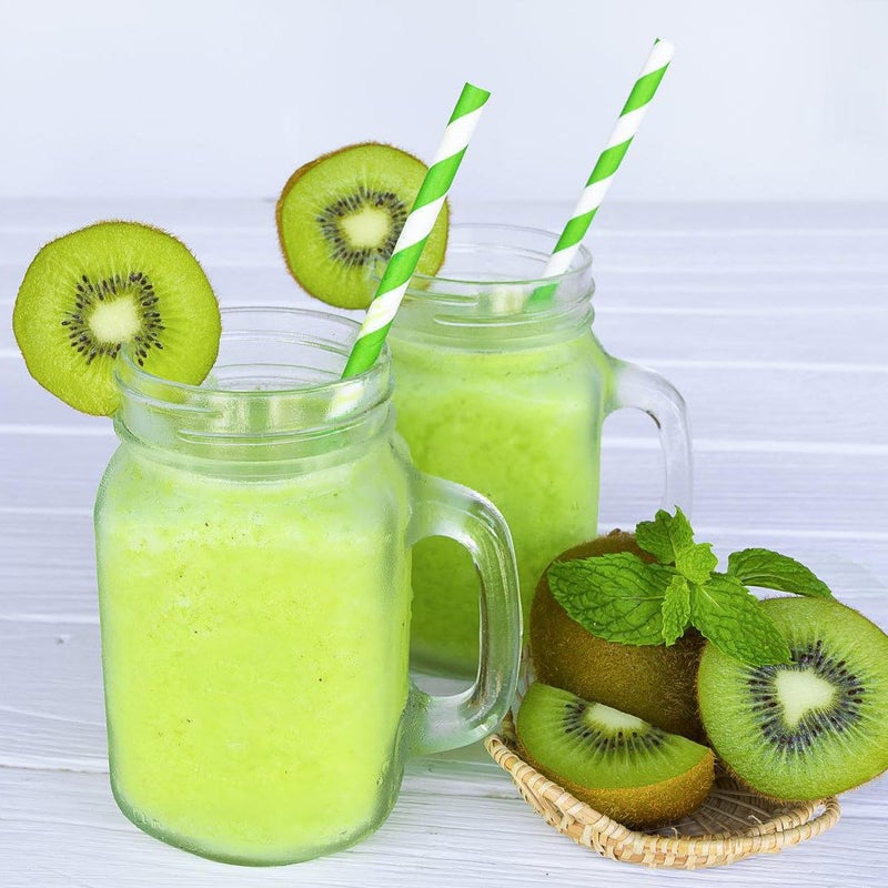 ALINK 100 Green and White Striped Paper Straws  Biodegradable Disposable Drinking Straws for Smoothie  Brithday  New Year  Party Decoration Supplies - Image 4