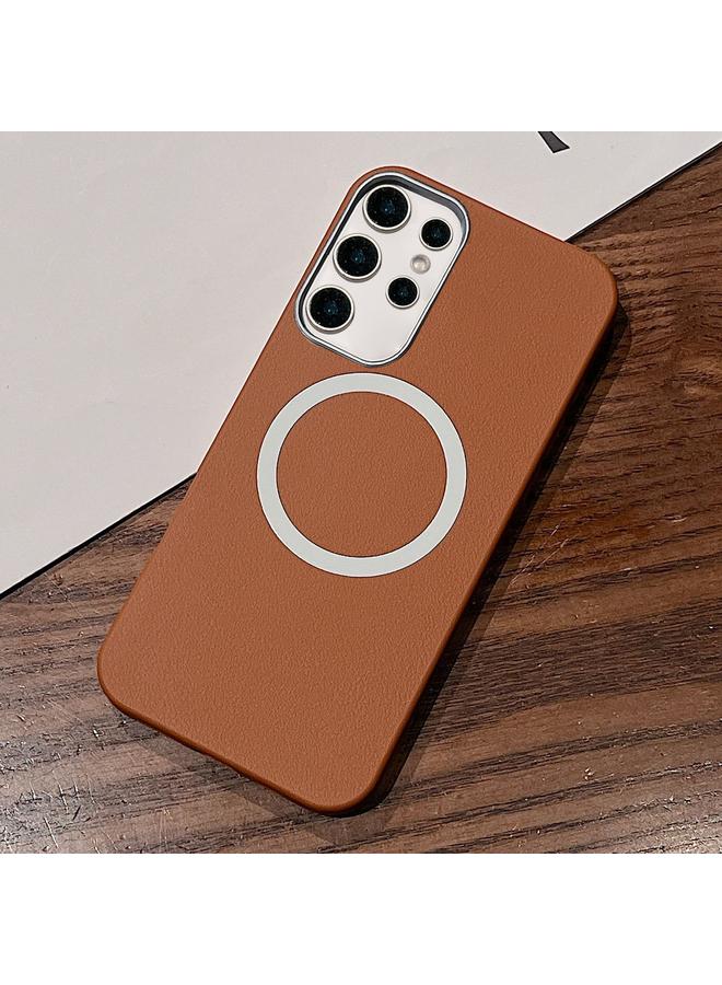 For Samsung Galaxy S24 Ultra Leather Texture Design MagSafe Full Coverage Phone Case(Brown)
