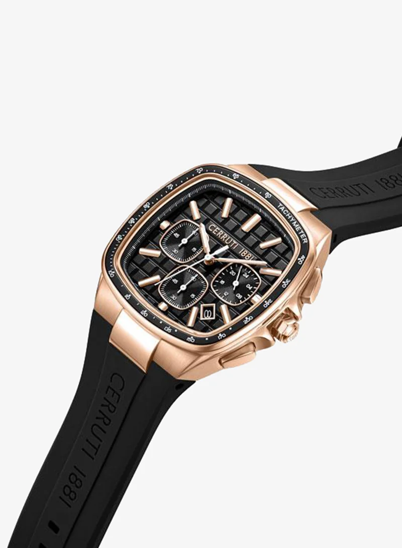 شيروتي 1881 Casale Black Dial Silicone Strap Chronograph Watch for Men, 42mm