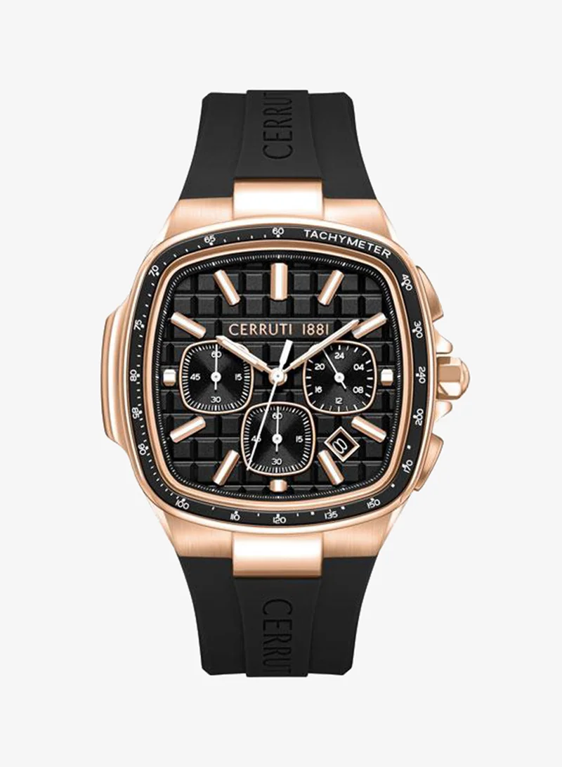 شيروتي 1881 Casale Black Dial Silicone Strap Chronograph Watch for Men, 42mm