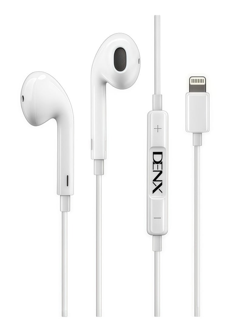 Denx DENX Wired Headphones for iPhone with Lightning Connector for iPhone Earphones with Microphone and Volume Control Compatible with iPhone 14/13/12/11/iPad 14/13/12/11/X/8/7, Supports All iOS Systems, DX301-C