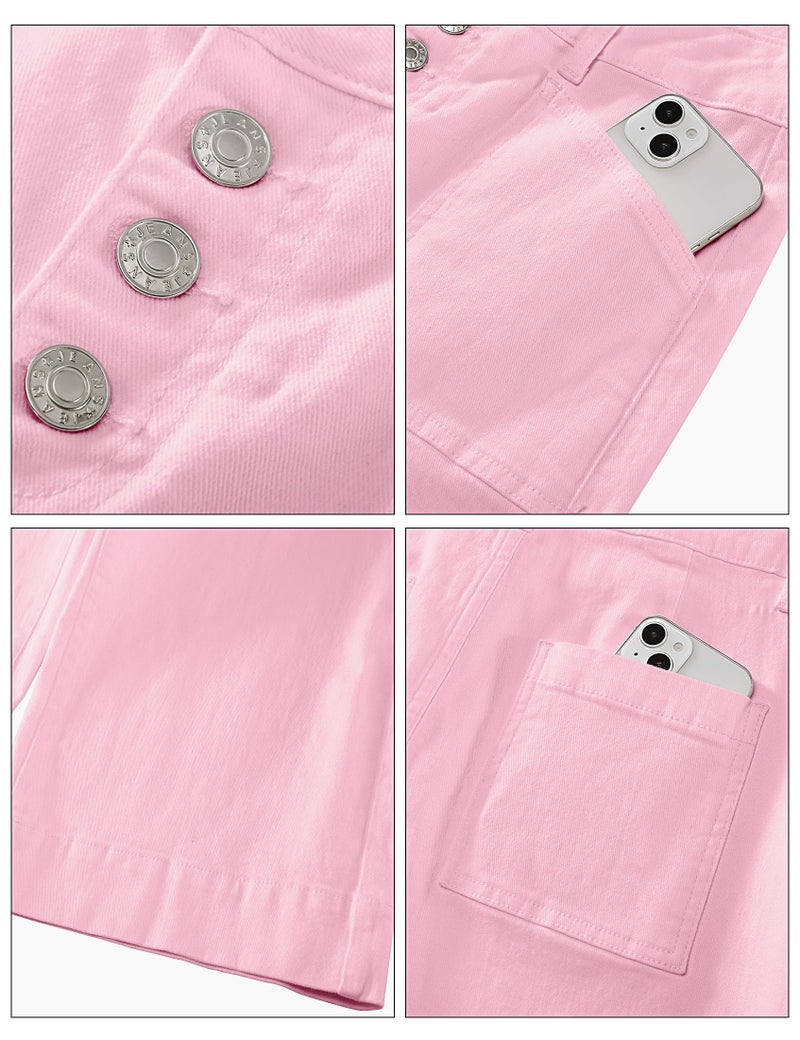 luvamia High Rise Wide Leg Jeans for Women Cropped Button Up 26 Inch Inseam Denim Wide Leg Pants Trendy Women Jeans Stretchy Pink-A-Boo Size Large US 12 to 14 - Image 4