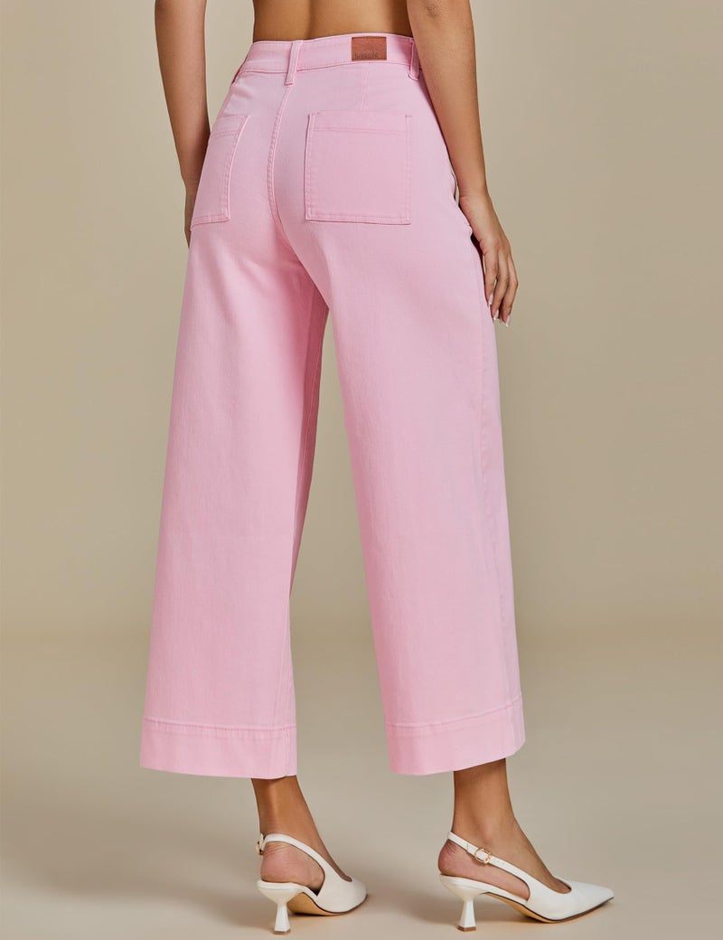 luvamia High Rise Wide Leg Jeans for Women Cropped Button Up 26 Inch Inseam Denim Wide Leg Pants Trendy Women Jeans Stretchy Pink-A-Boo Size Large US 12 to 14 - Image 2