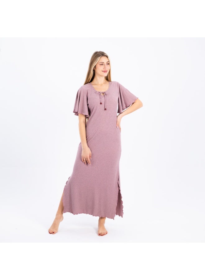 zecotex  Women's Long Cotton Nightgown - Soft Sleepwear Dress With Short Flutter Sleeves And Tie Neckline - Comfortable Homewear & Loungewear-Butterfly Sleeves 