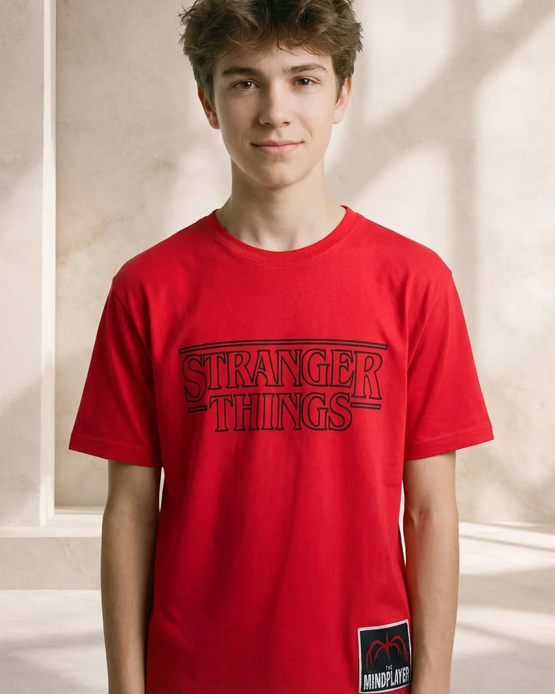 Redtag Senior Boys Red Printed T-Shirt