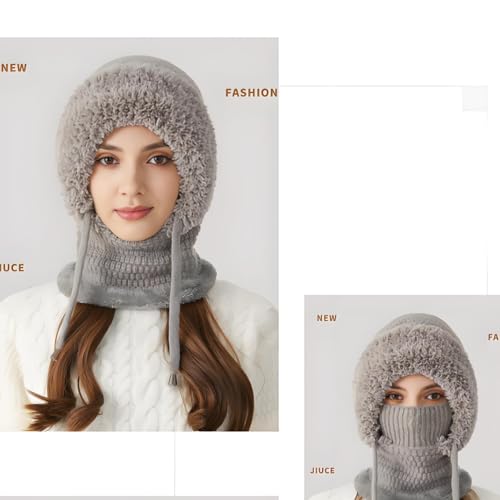Lyfange 3 in 1 Beanie Hat with Scarf and Mask 3 in 1 Winter Hat for Women Balaclava Ski Mask Gray - Image 3