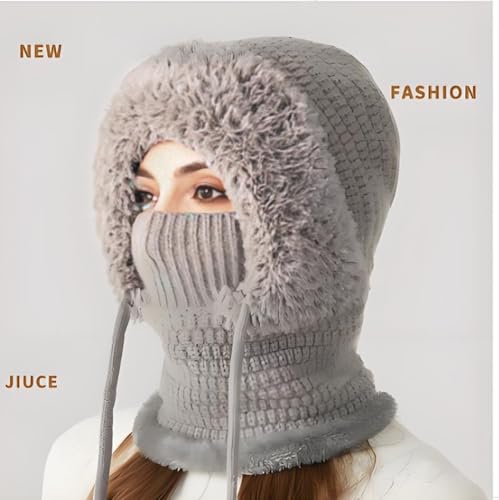 Lyfange 3 in 1 Beanie Hat with Scarf and Mask 3 in 1 Winter Hat for Women Balaclava Ski Mask Gray - Image 5