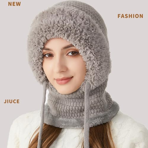 Lyfange 3 in 1 Beanie Hat with Scarf and Mask 3 in 1 Winter Hat for Women Balaclava Ski Mask Gray - Image 2