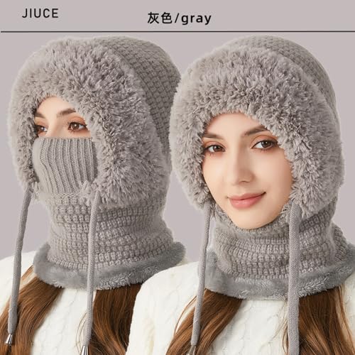 Lyfange 3 in 1 Beanie Hat with Scarf and Mask 3 in 1 Winter Hat for Women Balaclava Ski Mask Gray - Image 4