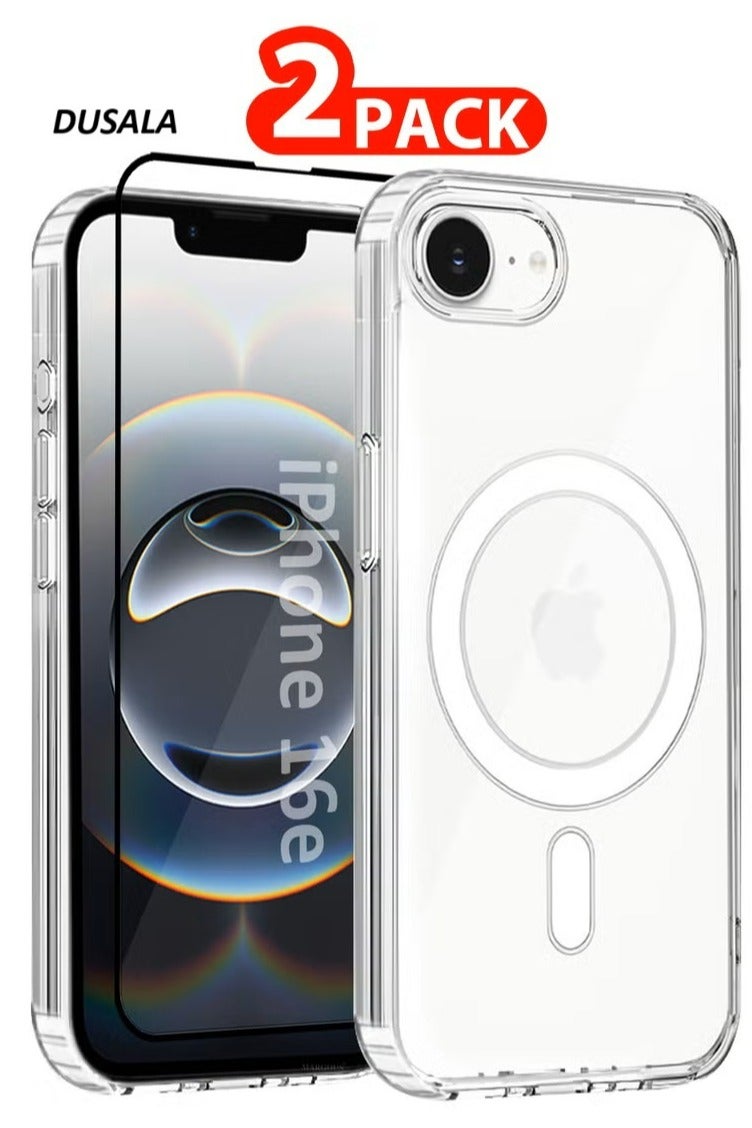 DUSALA iPhone 16E 2Packs Case Cover Ultra Durable MagSafe Shockproof Slim and Scratch Resistant Premium MagSafe Case with 3D Screen Protector - Clear Magnetic Clear-2 - Image 1