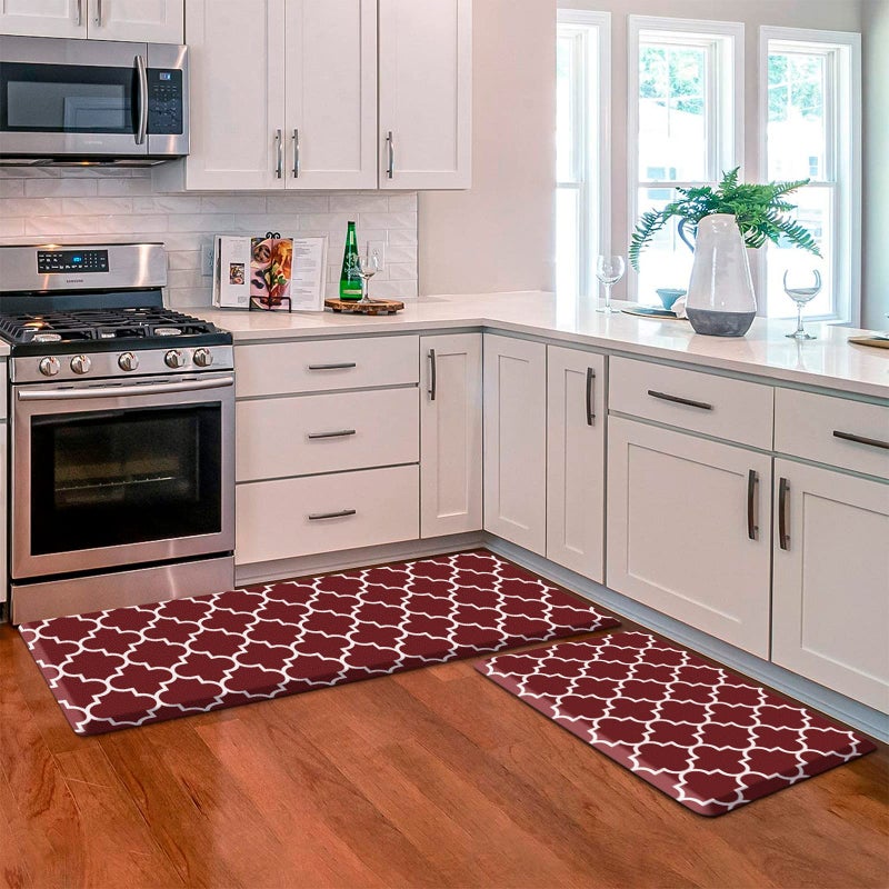 KMAT Kitchen Mat 2 PCS 047inch Cushioned AntiFatigue Kitchen Rug Waterproof NonSkid Kitchen Mats and Rugs Heavy Duty PVC Ergonomic Comfort Standing Mat for Kitchen Floor Home Office Sink Red