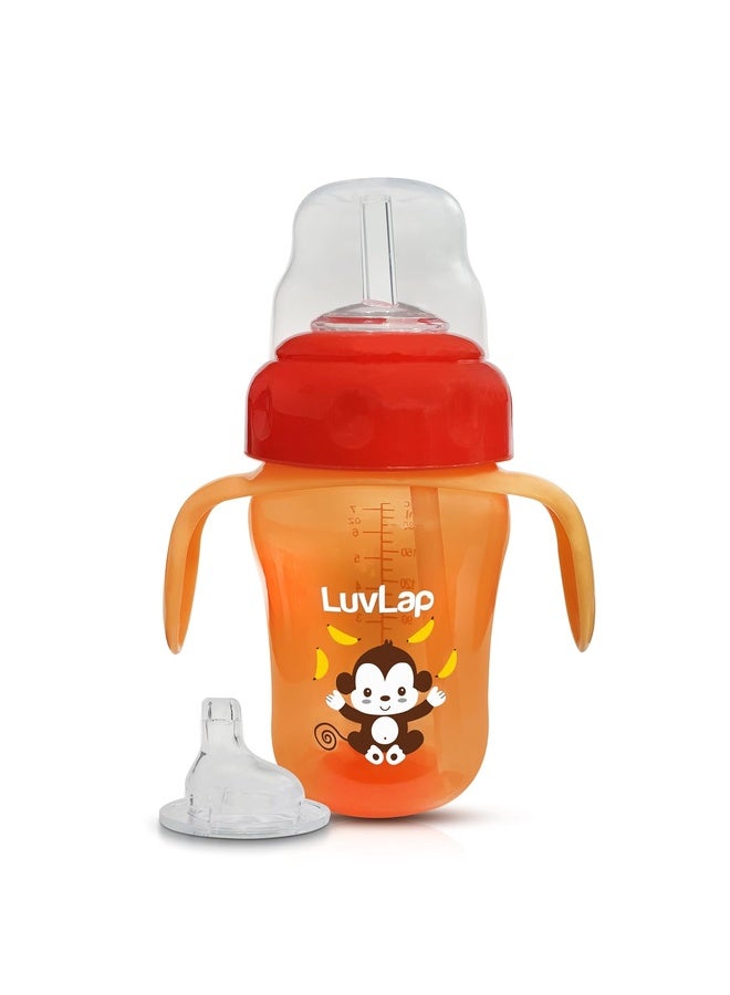 Luvlap Banana Time 210ml Anti Spill, Interchangeable Sipper / Sippy Cup with Soft Silicone Spout and Straw BPA Free, 6m+ (Orange) - Image 1