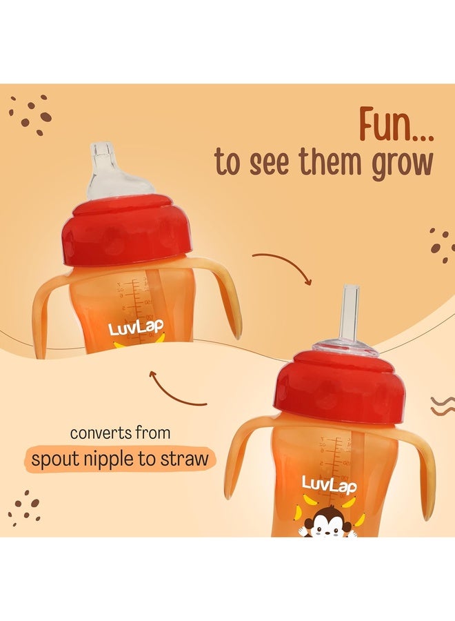 Luvlap Banana Time 210ml Anti Spill, Interchangeable Sipper / Sippy Cup with Soft Silicone Spout and Straw BPA Free, 6m+ (Orange) - Image 4