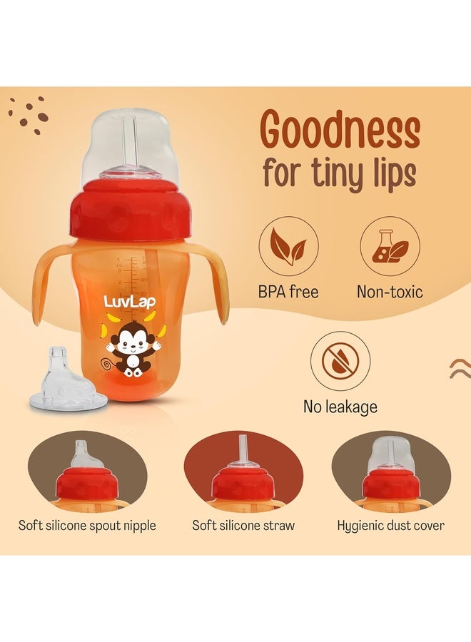 Luvlap Banana Time 210ml Anti Spill, Interchangeable Sipper / Sippy Cup with Soft Silicone Spout and Straw BPA Free, 6m+ (Orange) - Image 2