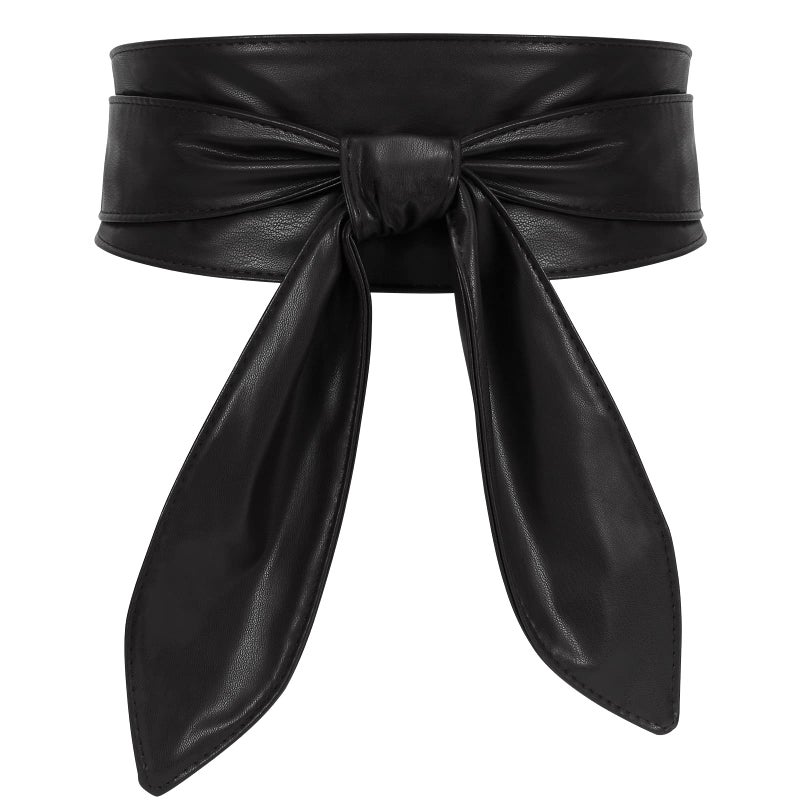 WHIPPY Women Obi Belt Fashion Wrap Around Wide Waistband Knotted Cinch Belt for Dress, Black, L - Image 1