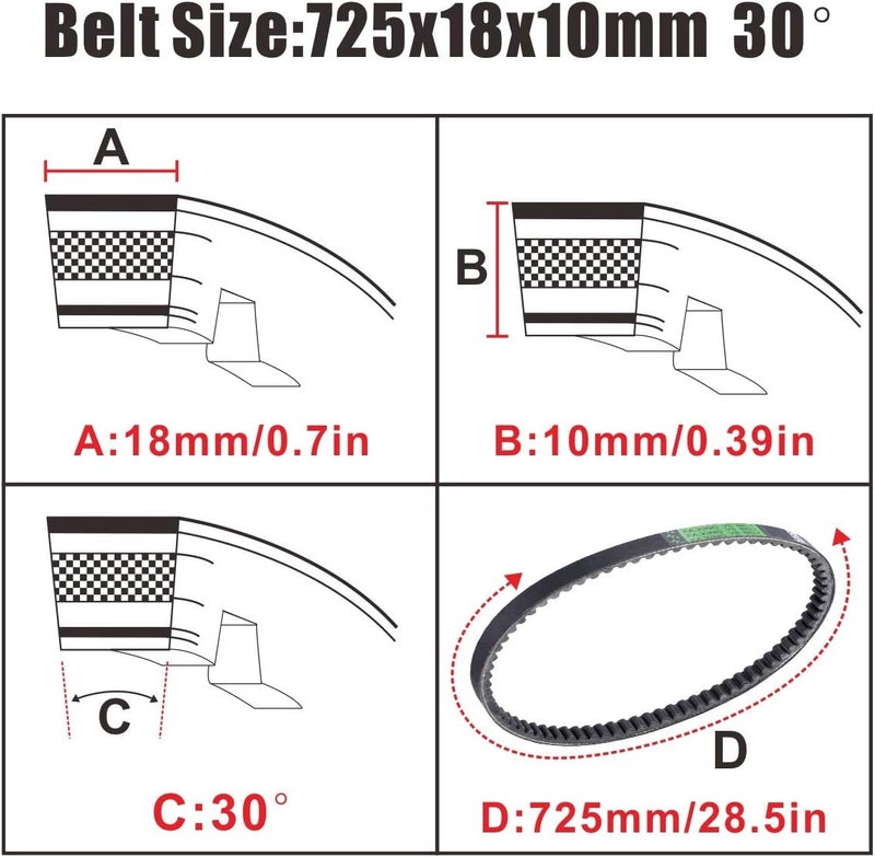 MRELC 3 Pcs Go Kart Drive Belt 725 - Clutch Replacement for Hammerhead 80T & TrailMaster Mid XRX - Image 5