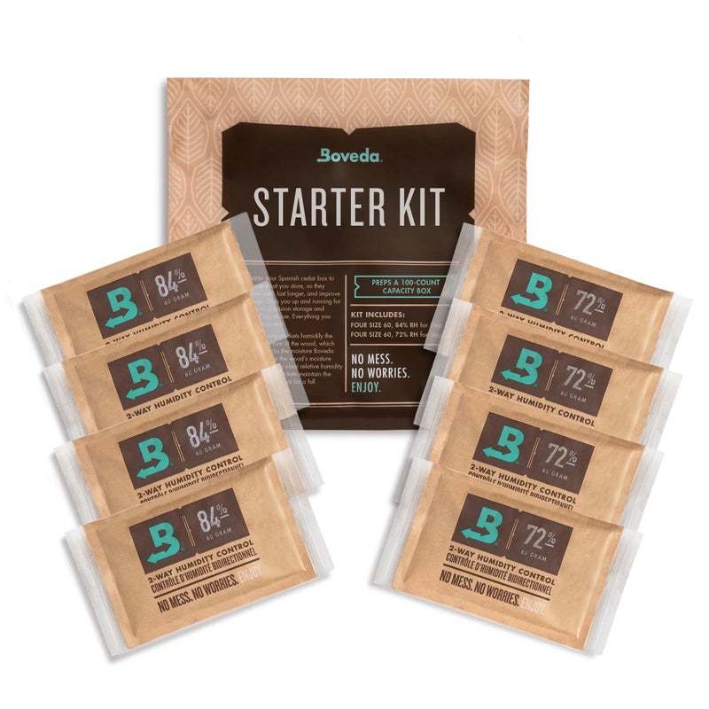 Boveda Starter Kit Bundle: Season a Wood Storage Box Plus Maintain Humidity with 2-Way Humidity Control | Includes (4) Each Size 60 Boveda 84% & 72% | 1-Count - Image 1