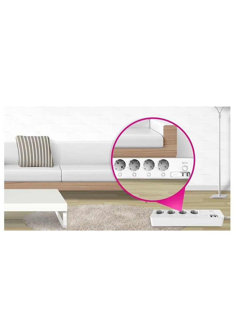 Generic - MTTL-W01 Smart Wi-Fi Power Strip with 4 EU Outlets + 2 USB Ports, 220V, 60Hz, Phone and Voice Control, Overload Protection - White - Image 1