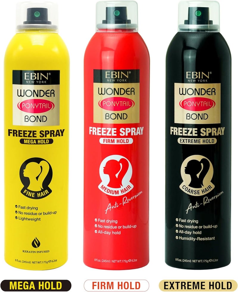 EBIN NEW YORK Wonder Ponytail Bond Freeze Spray Extra Mega Hold - Fine Hair 8oz/ 245ml | Long Lasting Hold, Frizz Control, Shine Enhancing, Fast-Drying, All-Day Hold, Natural Look - Image 4