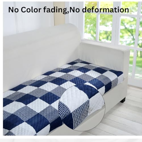 AMAZE ATTIRES Printed Sofa seat Cover for 5 Seater with Heavy Antiskid Backing & Easily Machine Washable Sofa seat Runner for Couch (27 in X 24 in - 2 Pc, 27 X 72 in - 1 Pc) Blue Check Print - Image 2