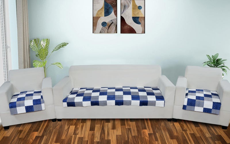 AMAZE ATTIRES Printed Sofa seat Cover for 5 Seater with Heavy Antiskid Backing & Easily Machine Washable Sofa seat Runner for Couch (27 in X 24 in - 2 Pc, 27 X 72 in - 1 Pc) Blue Check Print - Image 3