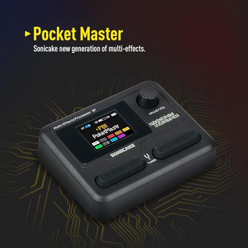 SONICAKE Pocket Master - دواسة جيتار متعددة التأثيرات مع 9 وحدات تأثيرات و 100 إيقاع درام و لوبر و 100 إعداد مسبق و 20 تأثيرات جيتار كهربائي أمب/كاب مع واجهة صوت OTG USB و BT (رمادي) - Image 2