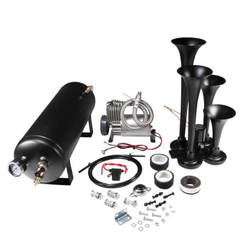 LDMINDA 12V 4 Trumpets Train Horn Kit 150psi Complete Onboard System 150psi Air Compressor 1.5 Gallon Air Tank 4 Trumpets Fits Any Vehicle Truck Car Semi Pickup Replacement for Jeep RV SUV Super Loud dB - Image 3