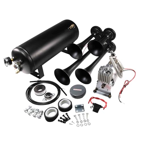 LDMINDA 12V 4 Trumpets Train Horn Kit 150psi Complete Onboard System 150psi Air Compressor 1.5 Gallon Air Tank 4 Trumpets Fits Any Vehicle Truck Car Semi Pickup Replacement for Jeep RV SUV Super Loud dB - Image 2