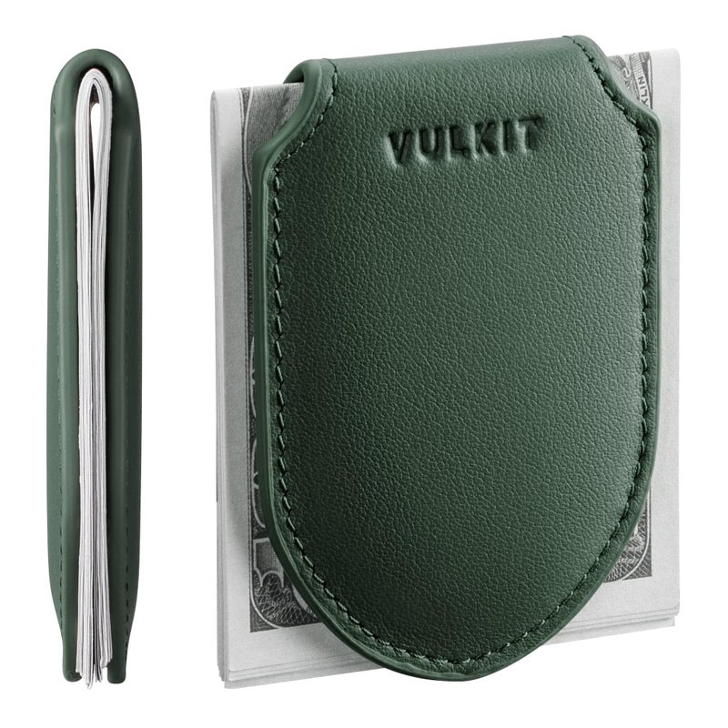 VULKIT Luxury Money Clip Genuine Leather Magnetic Closure Streamline Design Money Clip Wallet, Holds Up to 20 Bills - Image 1