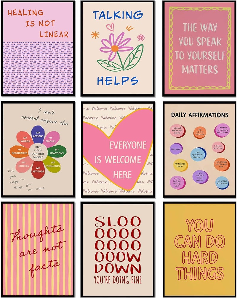 LOARTVE 9Pcs Mental Health Wall Art Prints Motivational Psychology Wall Decor Pictures Inspirational Quotes Colorful Therapy Office Posters for Office Bedroom Home Decoration 8x10in unframed - Image 1