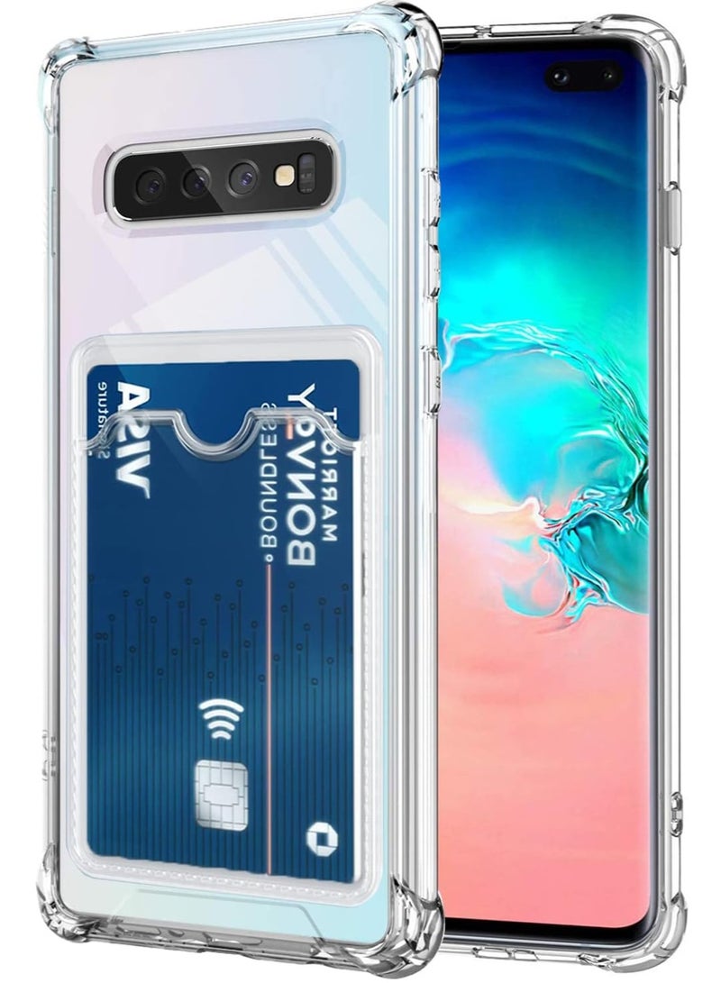 ten.tech TenTech Transparent cover with shockproof corners with card holder - card holder - heat-resistant polyurethane card holder for Samsung Galaxy S10 PLUS - transparent 