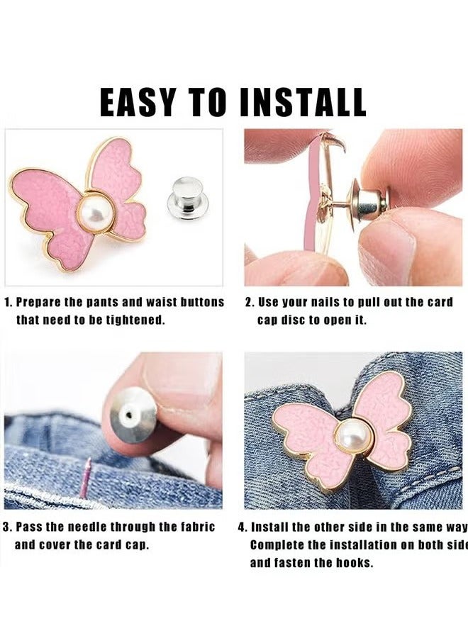Unewshi Waistband Tightener,10 Pcs Cute Butterfly Button Pins – Detachable & Adjustable Waist Tighteners for Loose Jeans, No Nails, No Fuss, No Sewing Required, Pants Clips for Waist (5 Colors) - Image 5