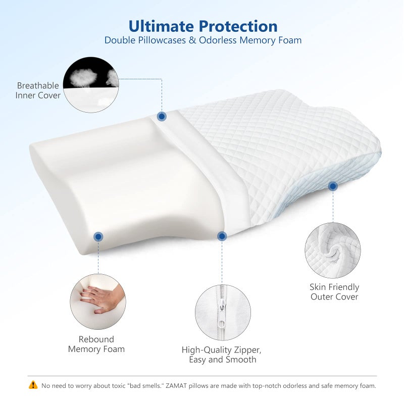 ZAMAT Memory Foam Pillow for Neck Pain Relief, Adjustable Ergonomic Cervical Pillow for Sleeping, Orthopedic Neck Pillow with Washable Cover, Bed Pillows for Side, Back, Stomach Sleepers - Image 5