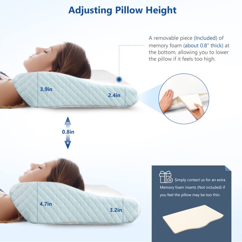 ZAMAT Memory Foam Pillow for Neck Pain Relief, Adjustable Ergonomic Cervical Pillow for Sleeping, Orthopedic Neck Pillow with Washable Cover, Bed Pillows for Side, Back, Stomach Sleepers - Image 4