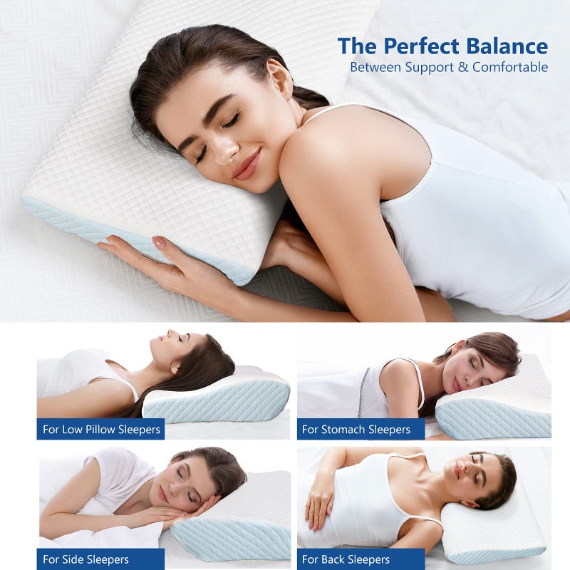 ZAMAT Memory Foam Pillow for Neck Pain Relief, Adjustable Ergonomic Cervical Pillow for Sleeping, Orthopedic Neck Pillow with Washable Cover, Bed Pillows for Side, Back, Stomach Sleepers - Image 3