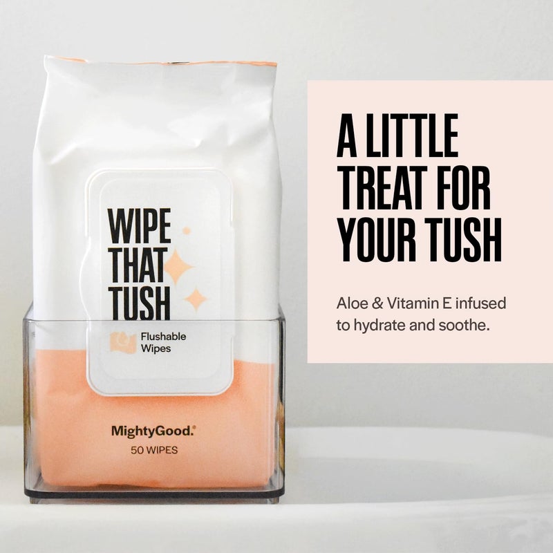 MightyGood. Wipe That Tush Flushable Wipes - 2 Packs of 50, 100 Total - Extra Large & Soft - Hypoallergenic & Fragrance-Free With Aloe & Vitamin E - Septic-Safe - Image 3