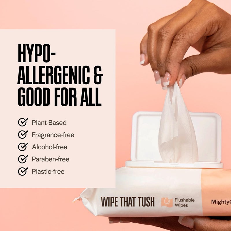 MightyGood. Wipe That Tush Flushable Wipes - 2 Packs of 50, 100 Total - Extra Large & Soft - Hypoallergenic & Fragrance-Free With Aloe & Vitamin E - Septic-Safe - Image 5