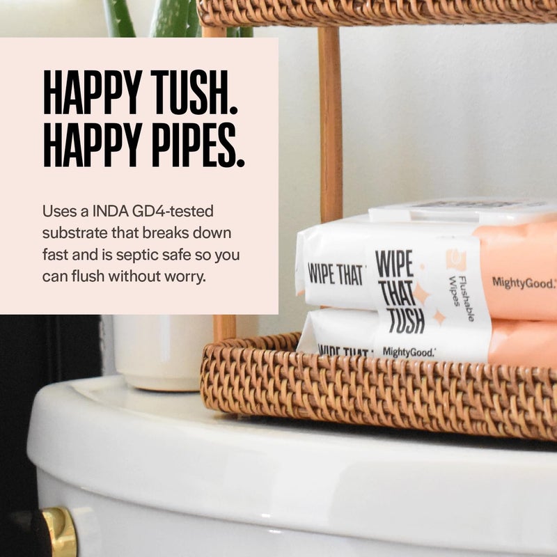 MightyGood. Wipe That Tush Flushable Wipes - 2 Packs of 50, 100 Total - Extra Large & Soft - Hypoallergenic & Fragrance-Free With Aloe & Vitamin E - Septic-Safe - Image 4