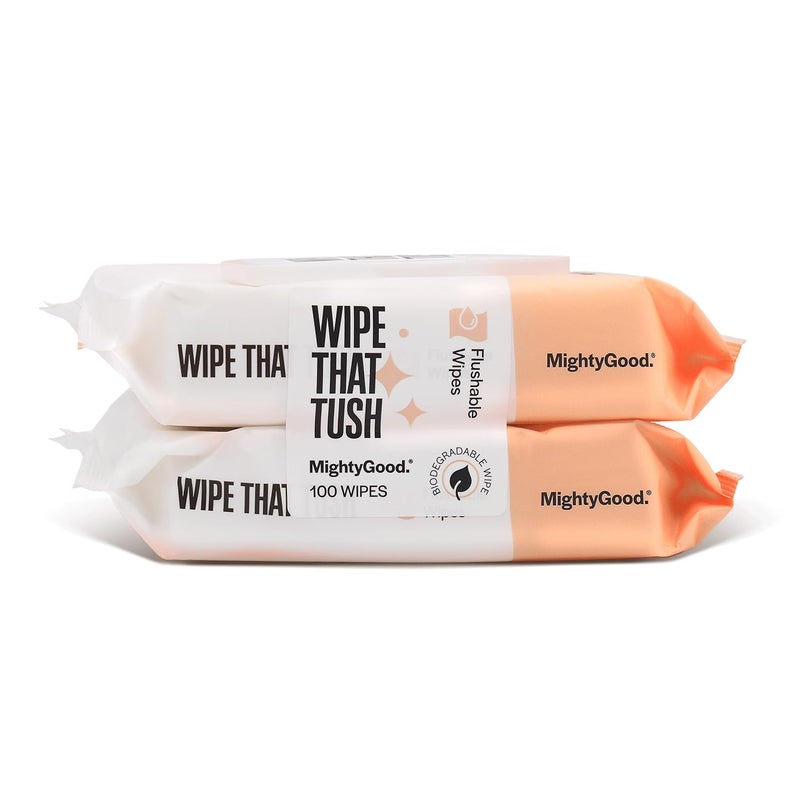 MightyGood. Wipe That Tush Flushable Wipes - 2 Packs of 50, 100 Total - Extra Large & Soft - Hypoallergenic & Fragrance-Free With Aloe & Vitamin E - Septic-Safe - Image 1
