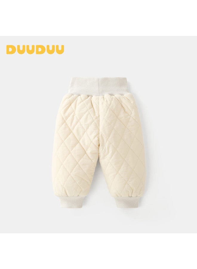 Duuduu Girls Cute High-waist Cotton Pants Autumn Winter Baby Thickened Warm Jogger Pants Apricot 120 - Image 2