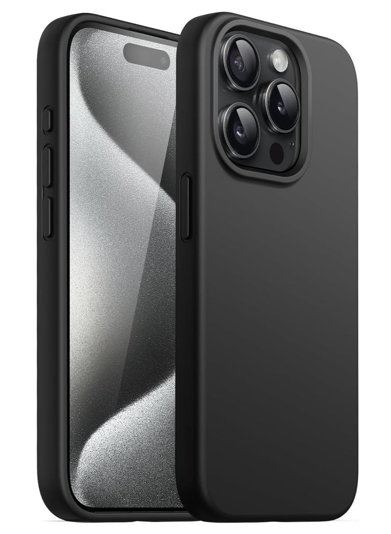 جراب سيليكون لموبايل ايفون 15 بروماكس 6.7 انش، جراب حماية كامل الجسم بملمس ناعم حريري، غطاء مضاد للصدمات (اسود) - Image 1