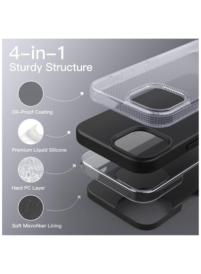 جراب سيليكون لموبايل ايفون 15 بروماكس 6.7 انش، جراب حماية كامل الجسم بملمس ناعم حريري، غطاء مضاد للصدمات (اسود) - Image 4
