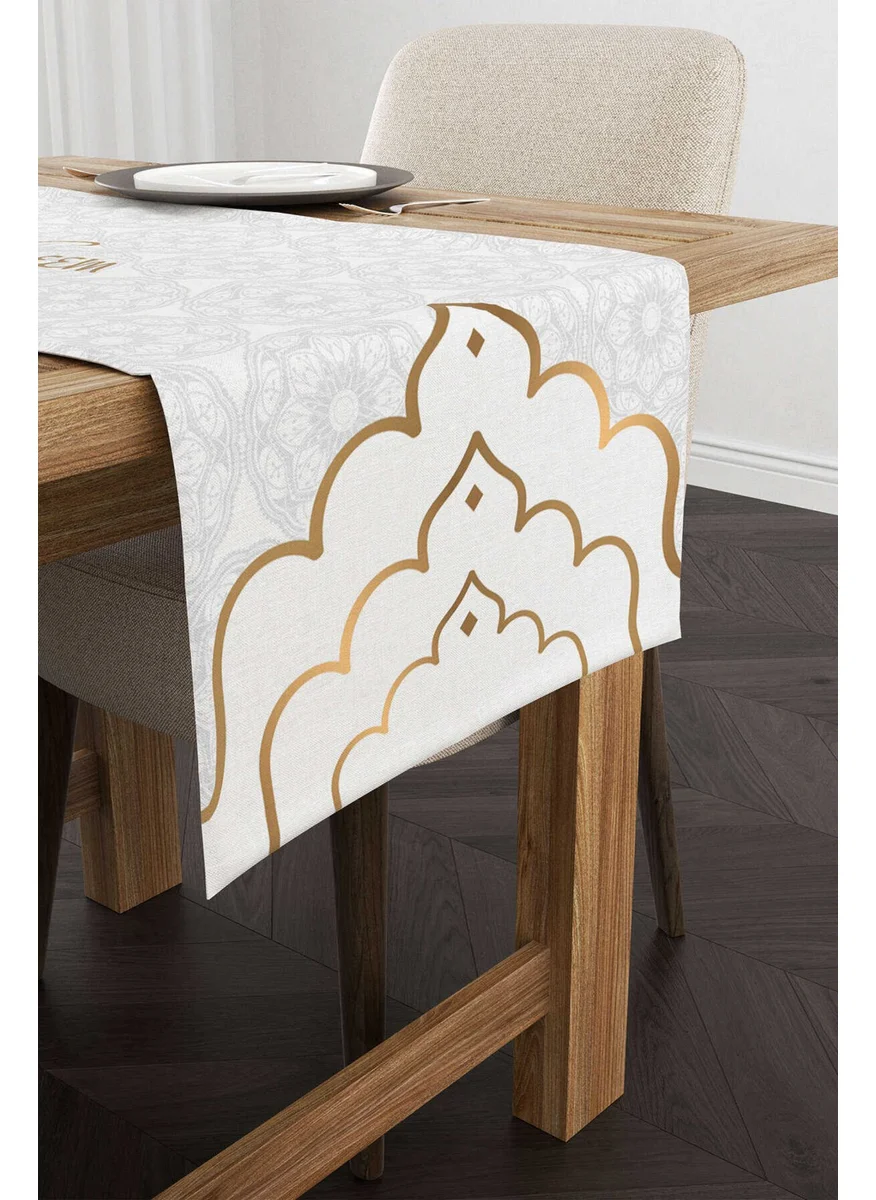 Cango Home White Gray Ramadan Themed Motif Decorative Patterned Digital Printed Runner CGH1285-RN