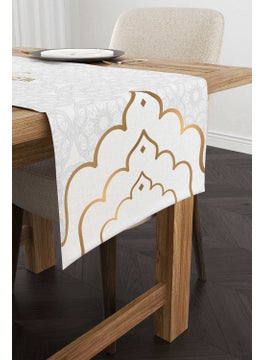 Cango Home White Gray Ramadan Themed Motif Decorative Patterned Digital Printed Runner CGH1285-RN  - Image 1