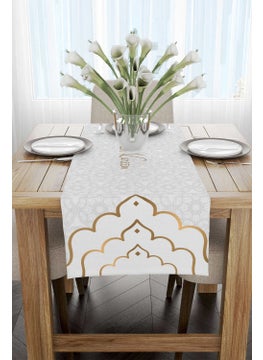 Cango Home White Gray Ramadan Themed Motif Decorative Patterned Digital Printed Runner CGH1285-RN  - Image 2