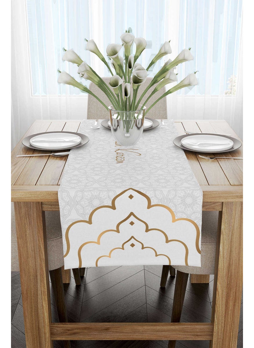 Cango Home - White Gray Ramadan Themed Motif Decorative Patterned Digital Printed Runner CGH1285-RN - Image 1