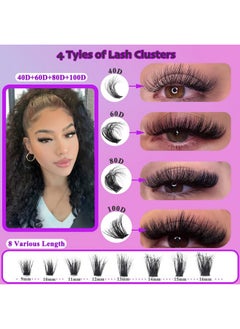 DAODER Lash Clusters Kit 640Pcs Lash Extension Kit Wispy 40D+60D+80D+100D Fluffy Cluster Lash Kit D Curl Volume Individual Lashes With Lash Revmover Lash Bond Seal 9-16Mm(40D+60D+80D+100D Kit 640Pcs)  - Image 2