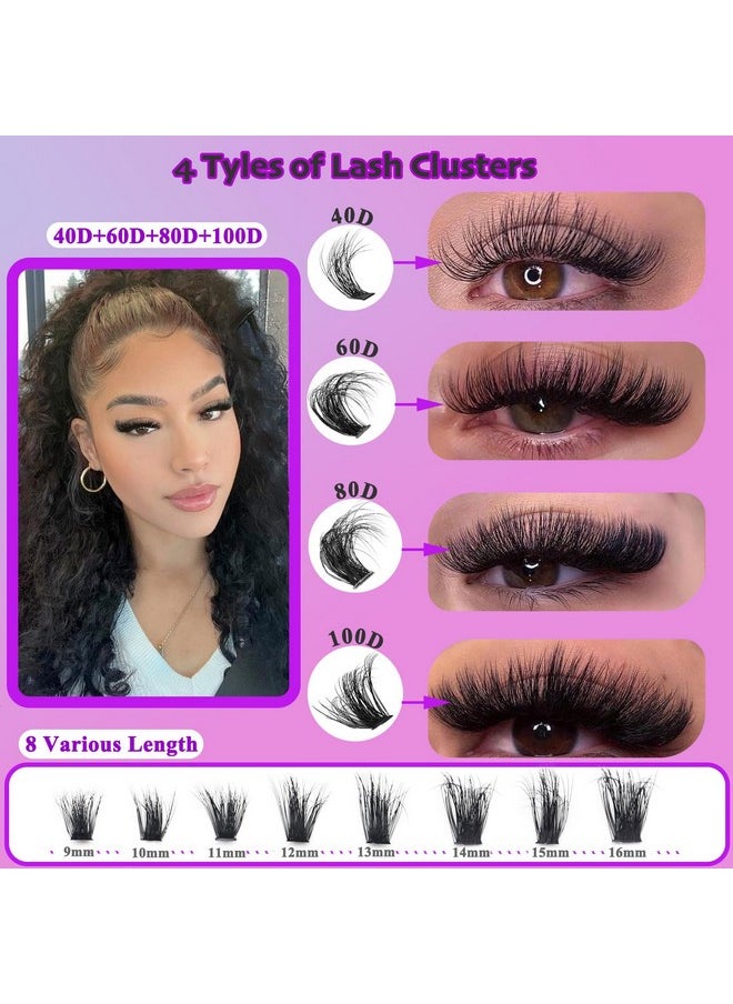 DAODER - Lash Clusters Kit 640Pcs Lash Extension Kit Wispy 40D+60D+80D+100D Fluffy Cluster Lash Kit D Curl Volume Individual Lashes With Lash Revmover Lash Bond Seal 9-16Mm(40D+60D+80D+100D Kit 640Pcs) - Image 1