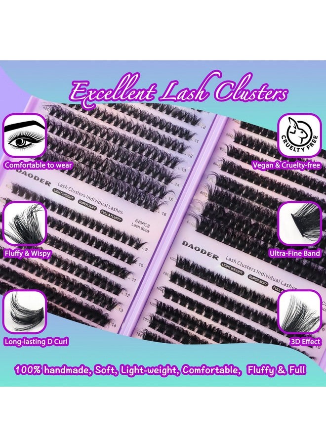 DAODER - Lash Clusters Kit 640Pcs Lash Extension Kit Wispy 40D+60D+80D+100D Fluffy Cluster Lash Kit D Curl Volume Individual Lashes With Lash Revmover Lash Bond Seal 9-16Mm(40D+60D+80D+100D Kit 640Pcs) - Image 1
